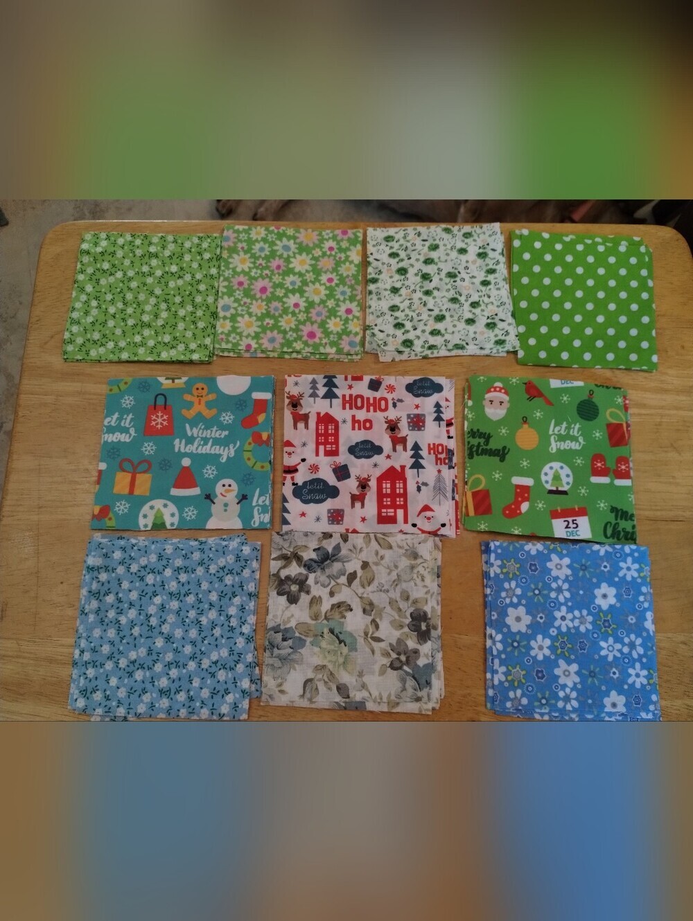 50 Piece Mixed Fabric Squares Bundle 4x4 Christmas Floral Polka Dot Quilt Scrap